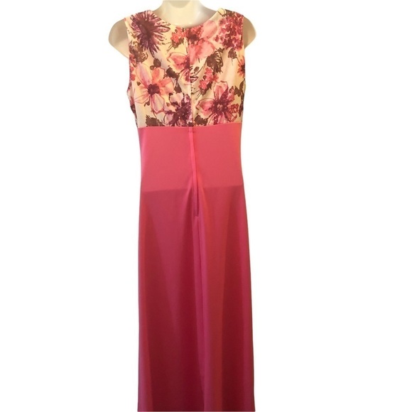 VTG 70’s Pink Floral Scoop Neck Straight Maxi Dress Sz. 6 Sleeveless Summer - Picture 2 of 5